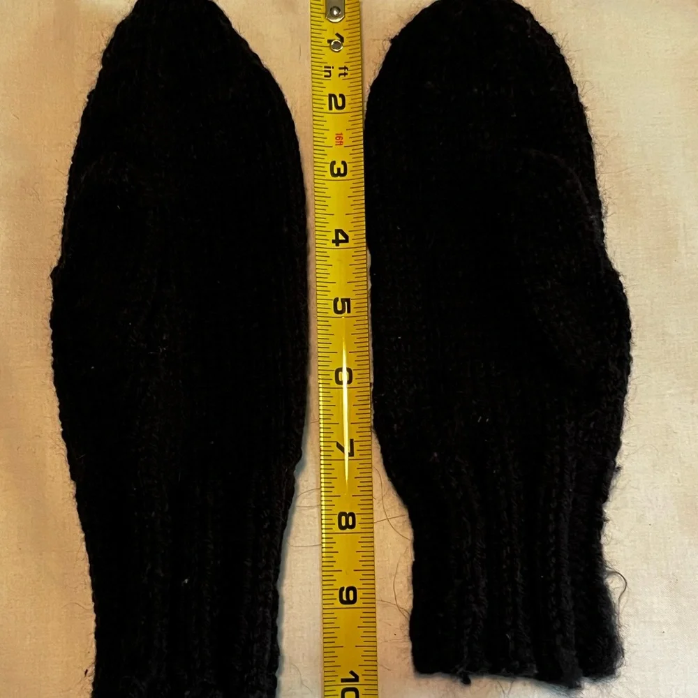 Black handmade knit mittens